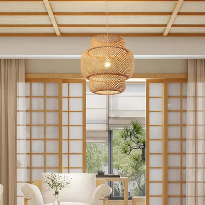 Bamboo Pendant Lights Hand Woven Ceiling Weaving Chandelier Lamp Rattan Wicker Hanging LED Fixtures Home Bedroom Bamboo Art Lamp