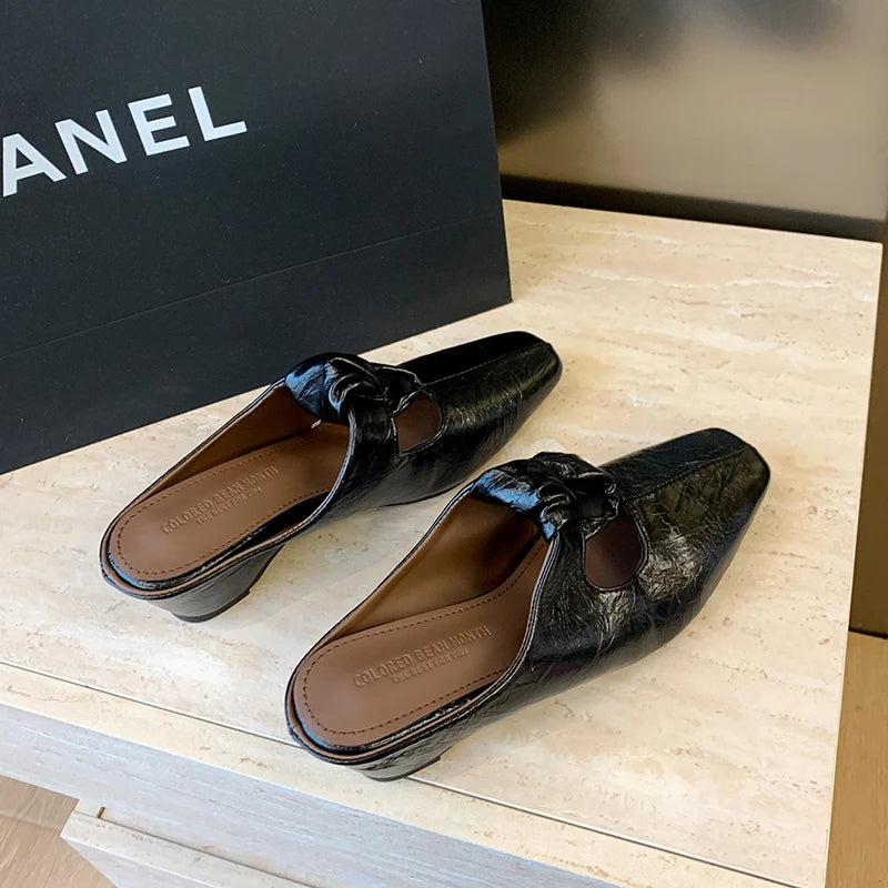 Women Heeled Sandals Slingback Mules Leather Shoes Summer Slippers 2026 Luxury Mary Jane Shoes Comfort Flip Flops Mujer Slides