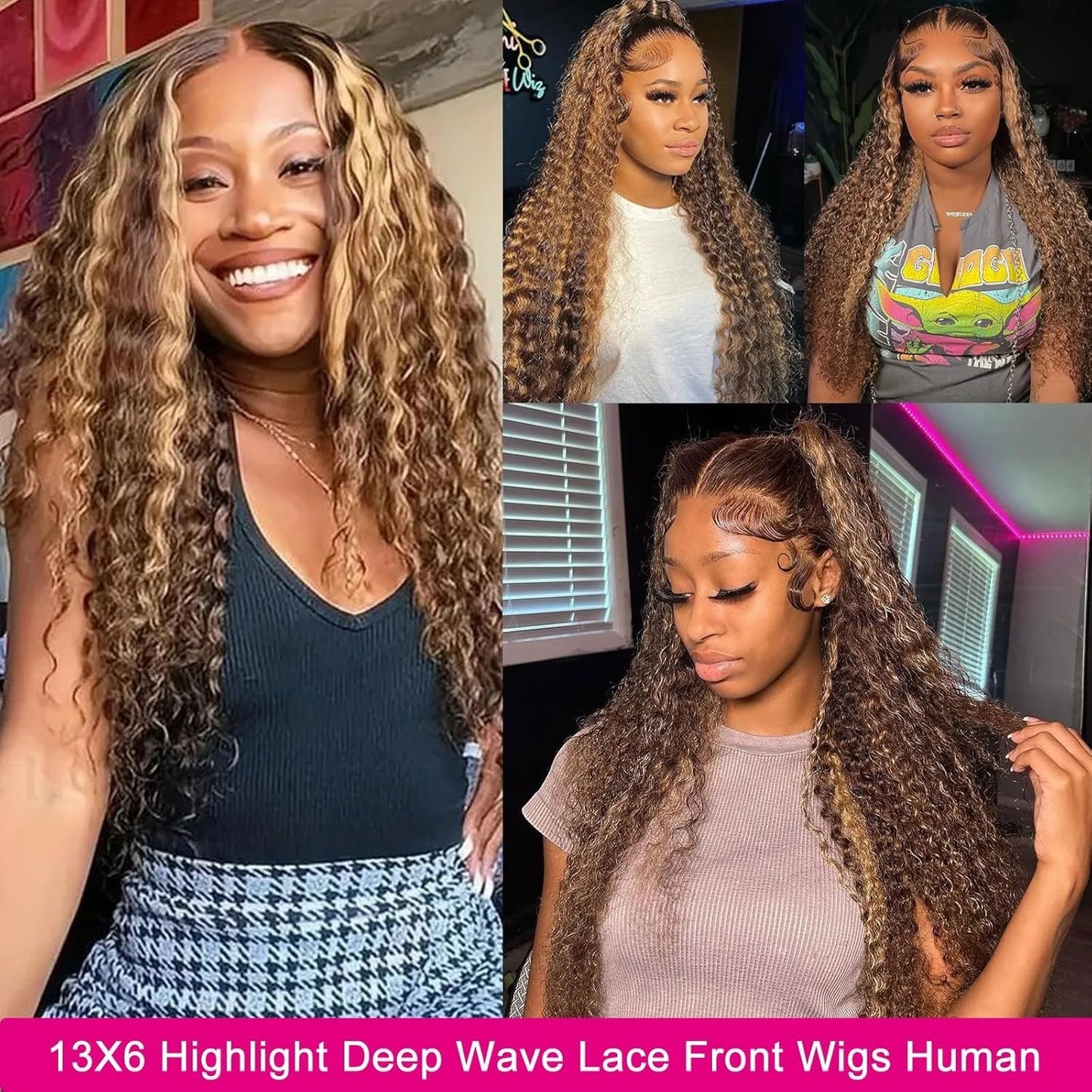 30 Inch 250 Density Highlight Honey Brown Curly Lace Front Human Hair Wigs 13x6 13x4 Ombre Colored Deep Wave Lace Frontal Wig