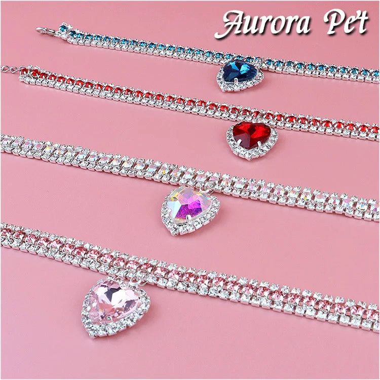 Cute Luxury Cat Collar Adjustable Cat Necklace Personalized Heart Pendant Rhinestone Kitten Puppy Collar Pet Grooming Accessorie