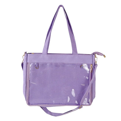 Big Ita Bag Black with Insert Japanese Cute Clear Women Double Straps Girls Kawaii Transparent Shoulder Bag Purses and Handbags