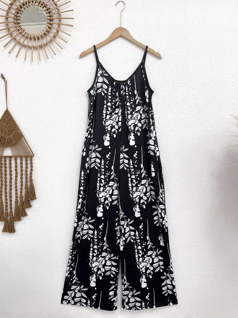 Slim Shoulder Strap Jumpsuit Vacation Style Loose Wide Legs for Slimming Home And Outdoor Wear Comfortable Fit Jumpsuit