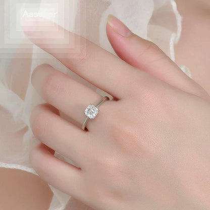 Genuine S925 Sterling Silver 1CT 6mm Asscher Cut Moissanite Sparkling Brilliant Cut Elegant Ring for Women Wedding Engagement An