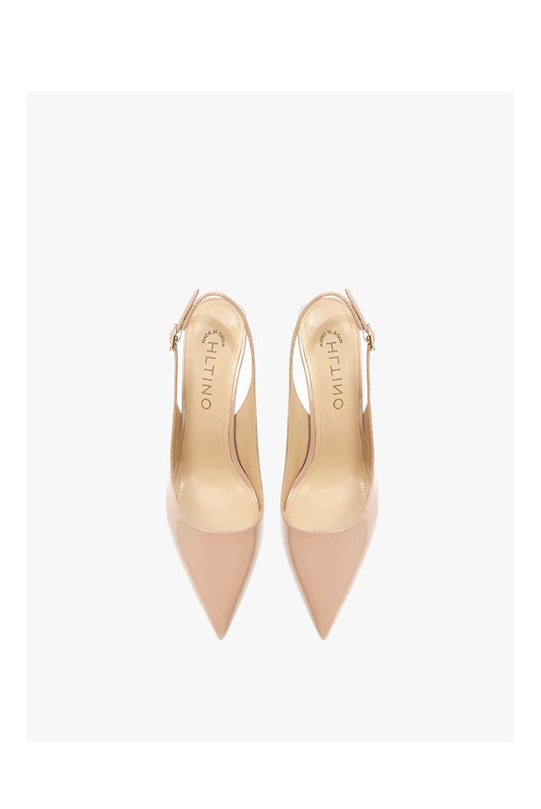 Women's Heeled Sandals Naked Color Patent Leather Slingbacks Pumps Luxury Gladiator Pointed toe High Heels Elegant Woman Shoes