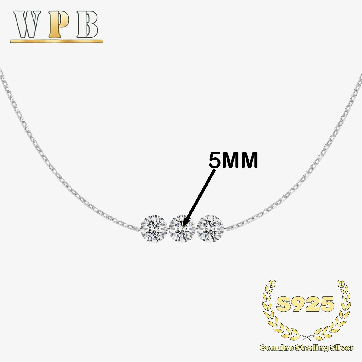 Genuine S925 Silver 3 Sparkling Zircon Necklace Dainty Sliding - Adjustable Length  Minimalist Luxury Jewelry for Men and Women