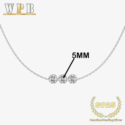Genuine S925 Silver 3 Sparkling Zircon Necklace Dainty Sliding - Adjustable Length  Minimalist Luxury Jewelry for Men and Women