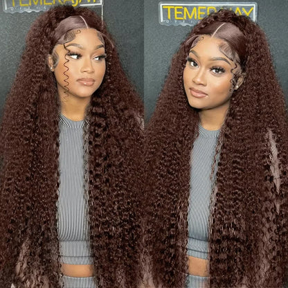 13X4 Chocolate Brown Lace Front Wigs Brazilian 13X6 Hd Lace Frontal Wig 100% Brown Curly Human Hair Pre Plucked Wigs For Women