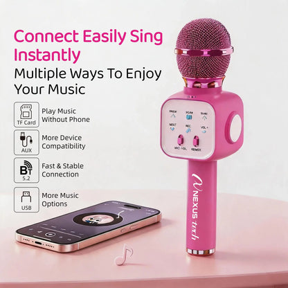 Wireless Bluetooth 5.2 Karaoke Microphone Portable Speaker Voice Changer RGB LED Premium Party Entertainment Singing Machine TWS Kids Adults Gift