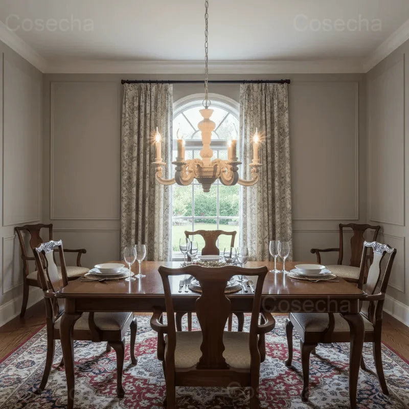 Antique White Wood Chandeliers Mid Century Chandelier Vintage French Hanging Chandeliers Classic 5/6/8 Lights Dining Living Room