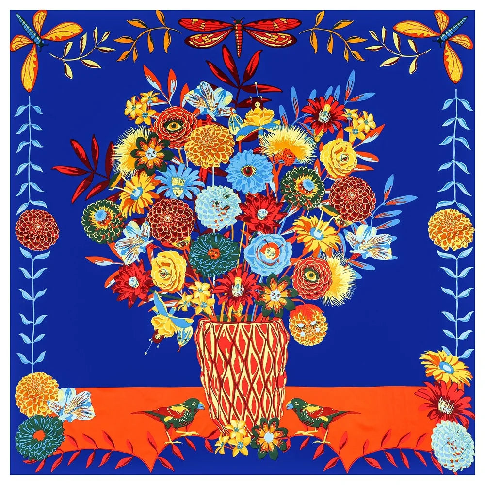 130CM Silk Scarf Women Horse Head Print Stoles Square Scarves Wraps Large Bandana Kerchief Hijabs Female Silk Foulards Sjaal