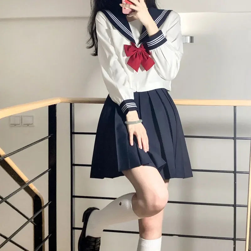 Student JK Uniform Women's High School Korean Chinese School Uniforms Navy Sailor Outfit Short Sleeve Suit Japan Seifuku Girl