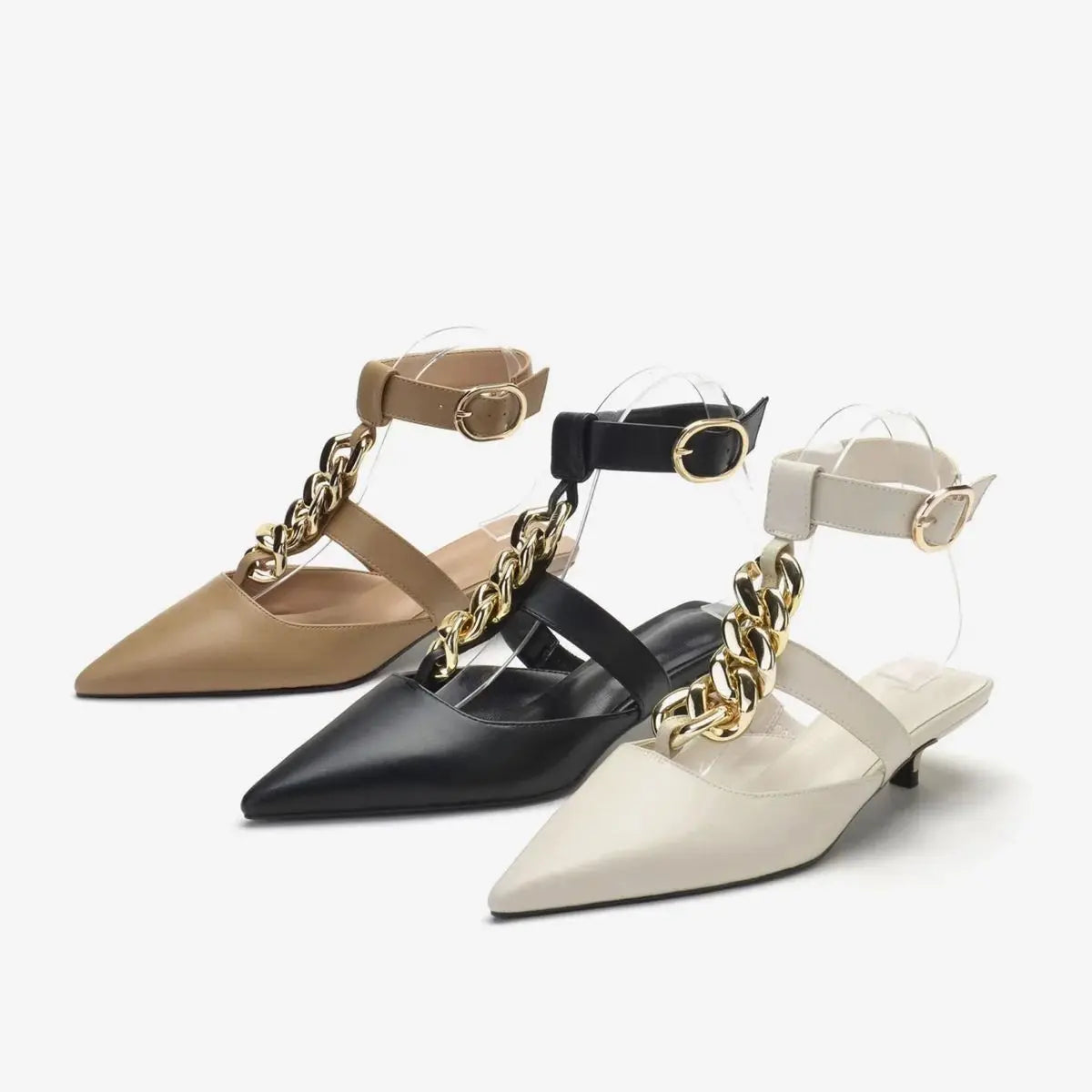 Women's Sandals Summer 2025 Design Metal Chain Adjustable Buckle Female Luxury Heeled Shoes Fashion Party Banquet Heels Ladies