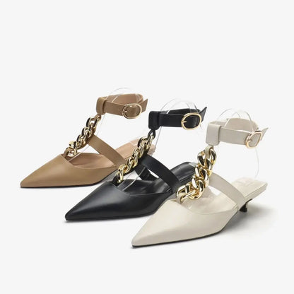 Women's Sandals Summer 2025 Design Metal Chain Adjustable Buckle Female Luxury Heeled Shoes Fashion Party Banquet Heels Ladies
