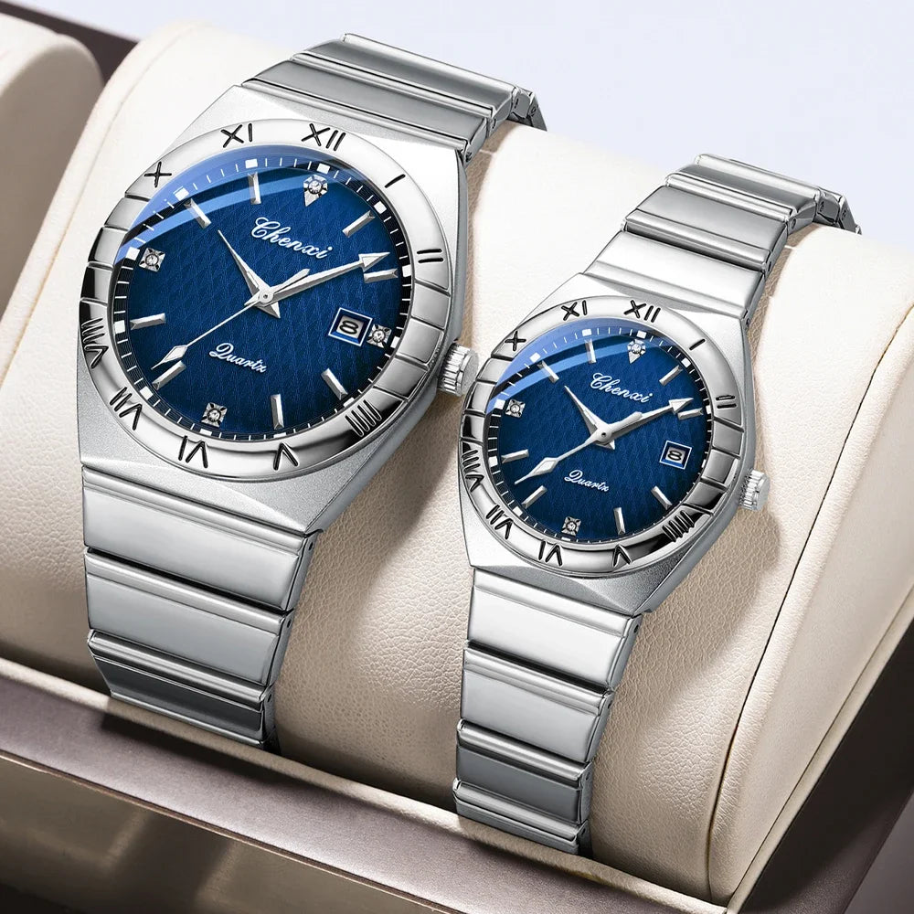 CHENXI Quartz Couple Watch Rhinestone Stainless Steel Watch Luxury Brand Brief Lovers Waterproof Watch Women's Watches