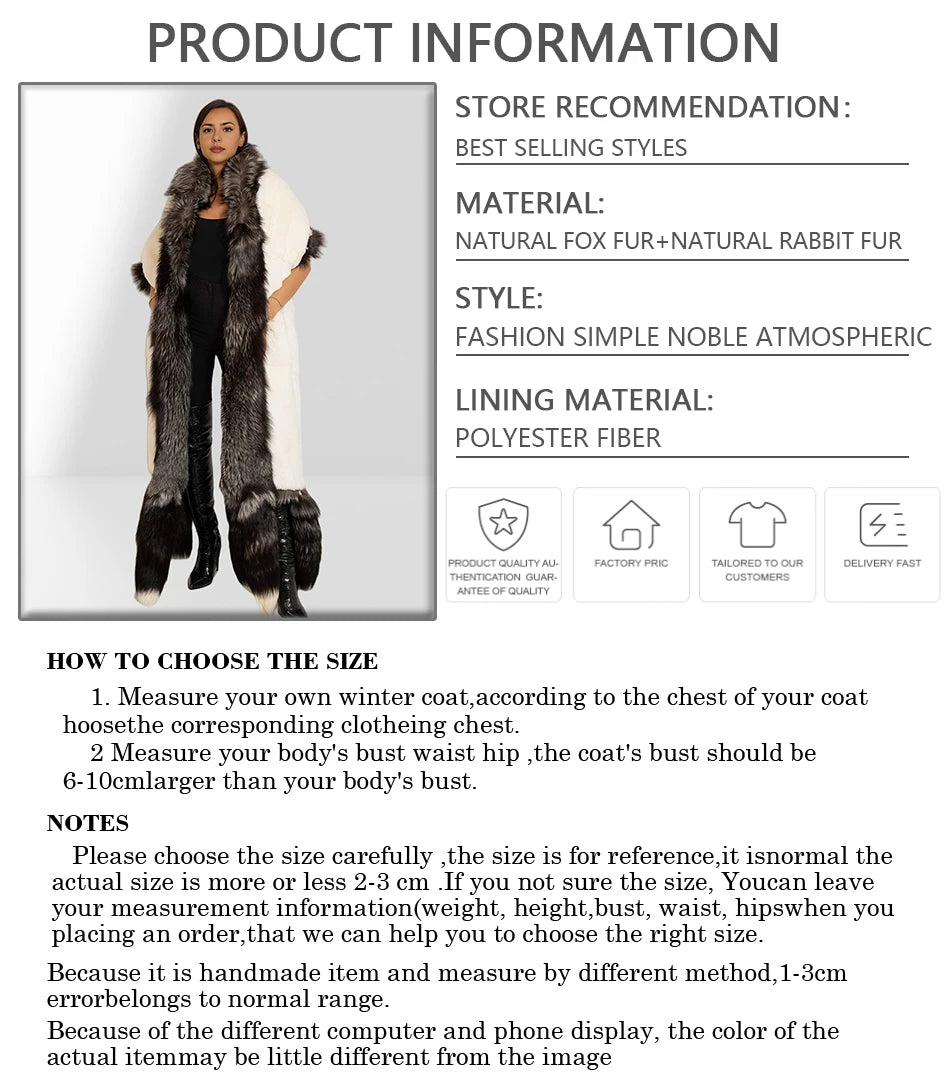 Unisex Double Face Silver Fox & White Rex Boa-Cape With Tails Real Fur Scarf Long Hot Selling Warm Natural Fur Scarf
