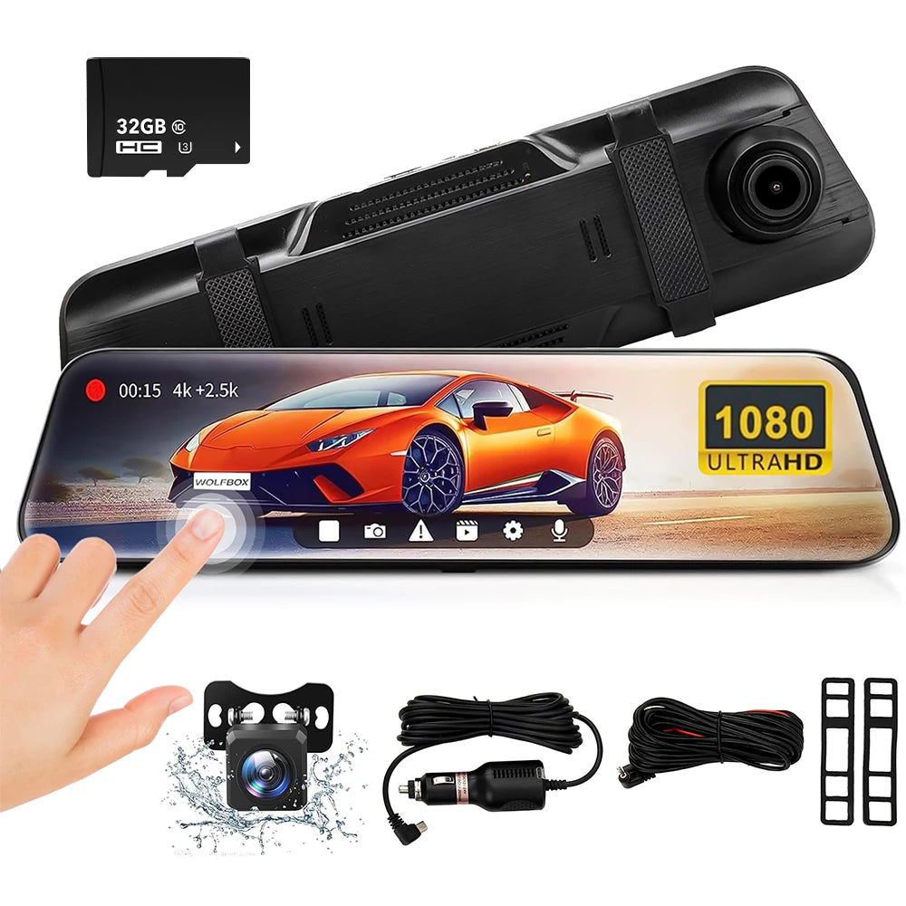 10 Inch Full Touch Screen Rear View Mirror Dash Camera,1080P Full HD Dual Front Rear Car Dashcam, Superior Night Vision, Loop Recording Parking Mode Backup Reverse Camera Vehicle Driving Recorder