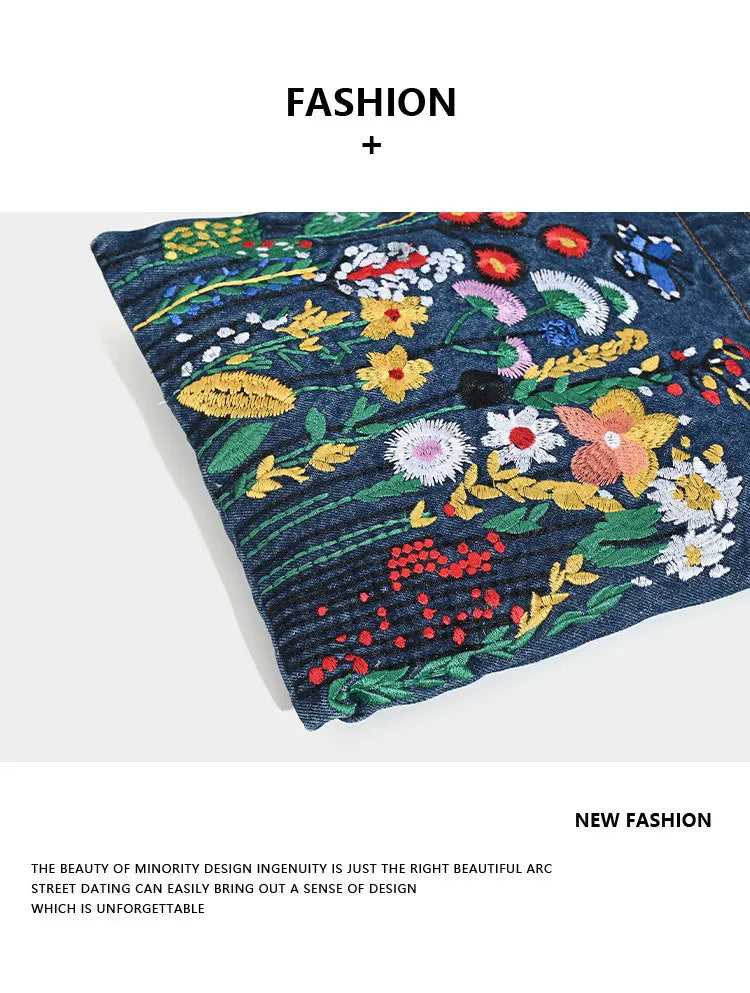 Embroidered Flowers Women Cowboy Shoulder Bag Fashion Chain Ladies Messenger Bags Denim Handbag Personality Trend Student Bag