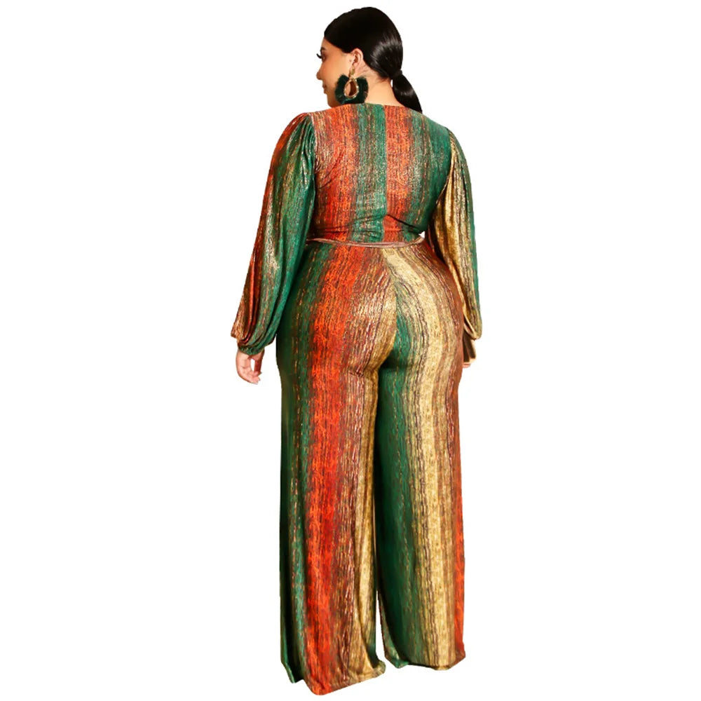 New Plus Size Women Jumpsuits Elegant V Neck Long Sleeve Rompers Office Lady Straight One Piece Outfits Wholesale Drop Shipping