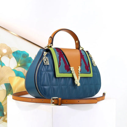 Luxury Women's Bag with V Ladies Leather Handbag Female Shoulder Bag Diamonds Crossbody Luxury Handbags Women Embroidery Bags