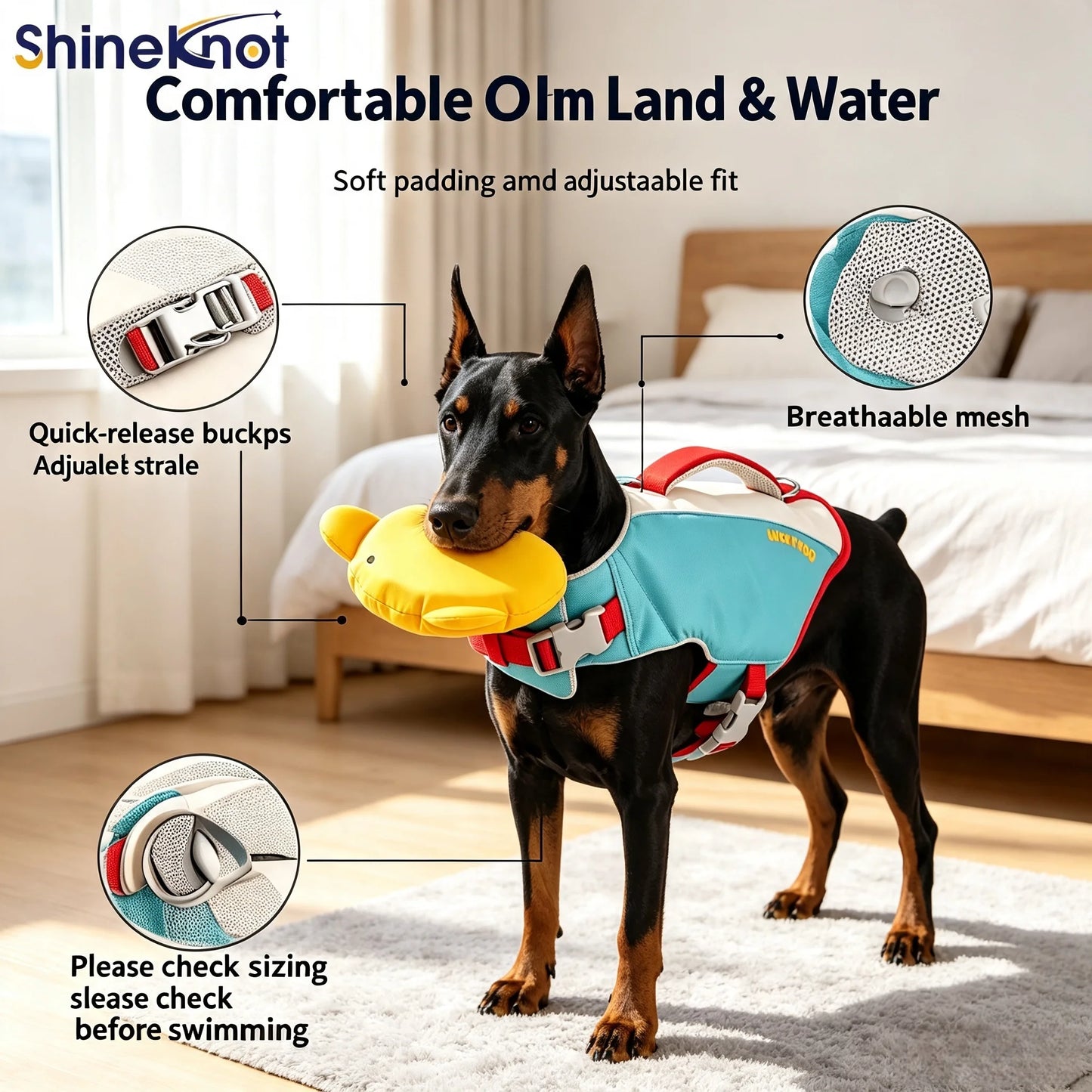 Shineknot Dog Life Jacket Bear Chin Buoyancy Vest Rescue Clothes For Small Medium Dogs Lake Coastal Summer Outdoor Water Sport