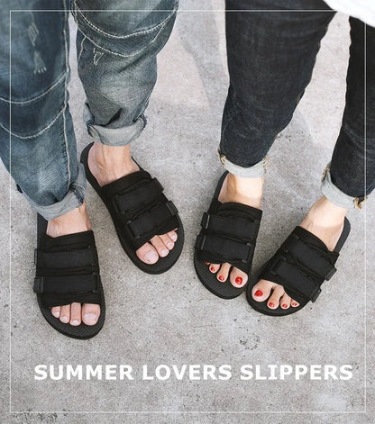High Quality Outdoor Men Slippers Hook&Loop Canvas Casual Couple Shoes Slip-on Beach Slippers Sandals Women Shoes Flip Flops