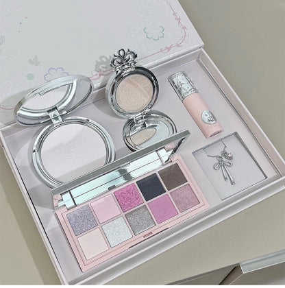 NICEKEY Face Makeup Sets Include 1*Lip mud,1*Pressed Powder,1*Highlight Powder,1*Eyeshadow Palette Powder With Necklace Gift