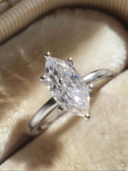 925 Sterling Silver Simple Classic 2 Carats Horse Eye Zircon Ring For Women Engagement Wedding Luxury High Quality Fine Jewelry