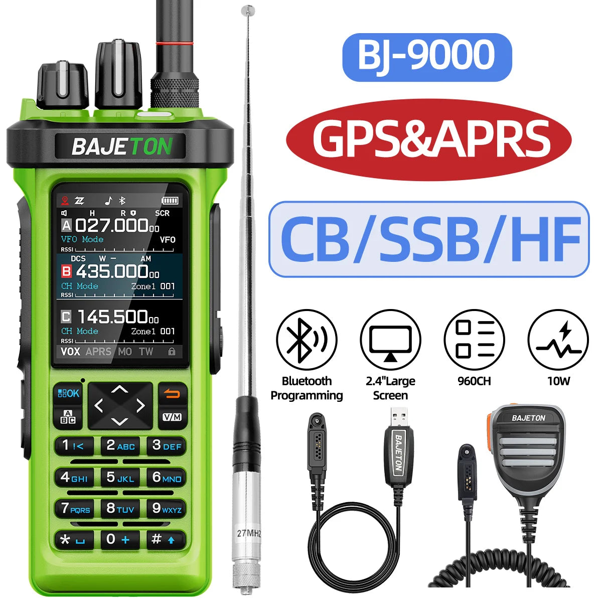 1/2 BAJETON BJ-9000 Walkie Talkie GPS APRS AM/FM/CB 27MHZ Receiver with 10W Bluetooth Programming For Radtel RT-950PRO Ham Radio