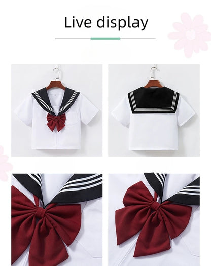 Japanese School Uniform Cute Girl Jk Suit Black Collar White Three-piece Suit Campus Sailor Suit Bow Long-sleeved Suit Uniform