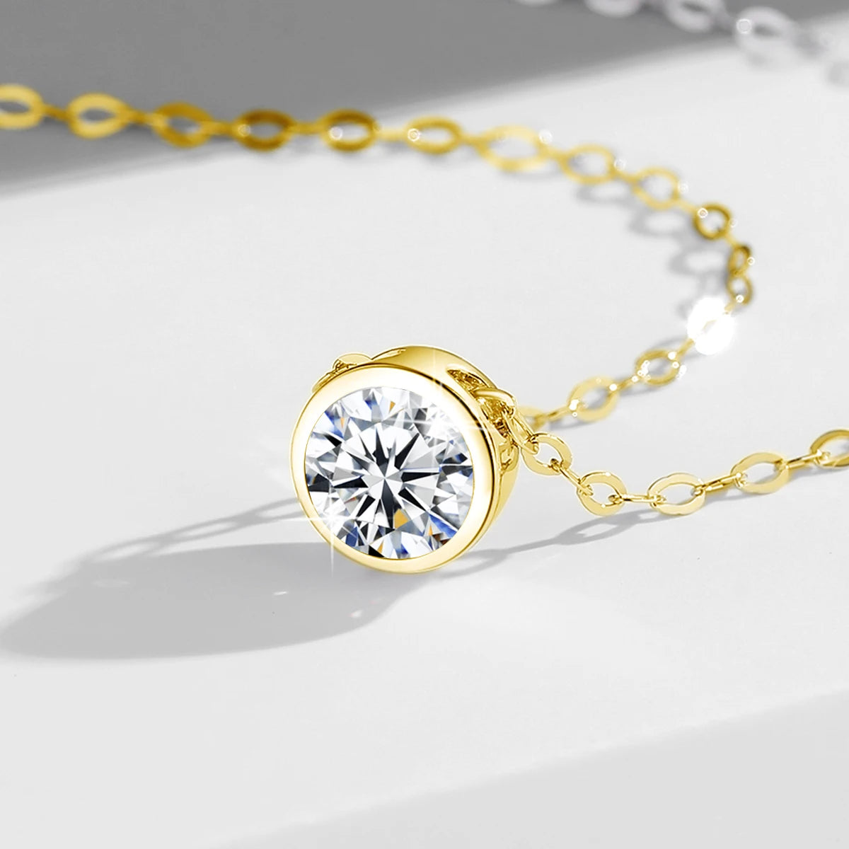 14K Gold Filled Moissanite Necklace for Women Solitaire Lab Diamond Pendant Clavicle Chain Girl Birthday Gift Jewelry