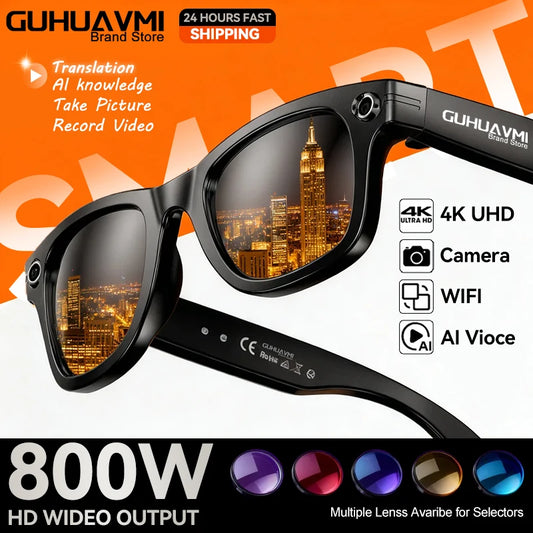 AI Smart Glasses 800W Anti Shake HD Camera Video Recording Languages Translation Sunglasses Bluetooth Call Music Play Man Women