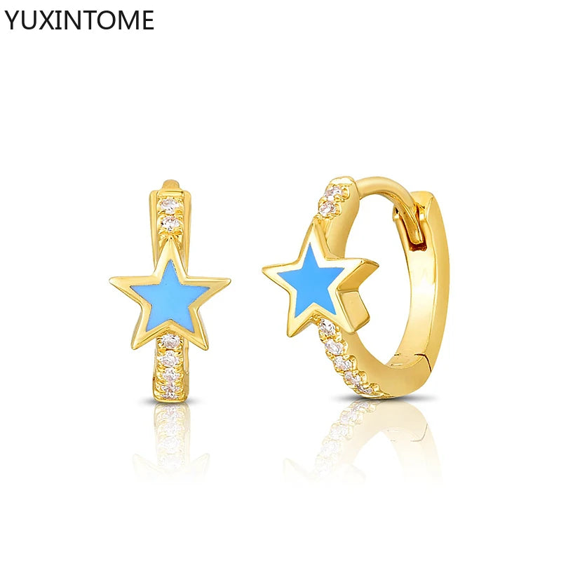 925 Sterling Silver Needle Light Blue Zircon Stud Earrings for Women Fashion Blue Enamel Pendant Earrings Luxury Jewelry Gifts