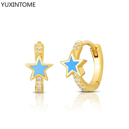 925 Sterling Silver Needle Light Blue Zircon Stud Earrings for Women Fashion Blue Enamel Pendant Earrings Luxury Jewelry Gifts