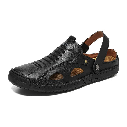 Mens Sandals Fashion Leather Comfortable Summer Outdoor Beach Shoes Casual Dual Purpose Non Slip High Quality Platform Slippers