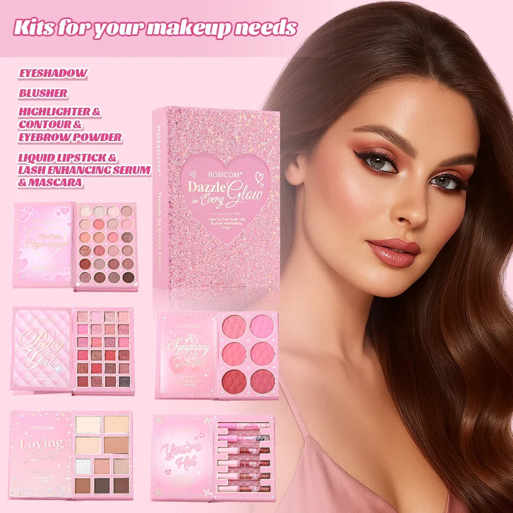 All-in-One 5-Page Makeup Magic Book: Full Kit with Multi-Shade Eyeshadow, Blush, Highlighter, Contour & Glossy Lip Gloss