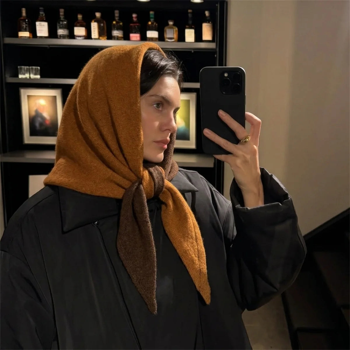 Women Sided Color Knitted Triangle Scarf Fashion Wool Turban Shawl Light Neck Wrap Multi-purpose for Daily and Travel Outfits