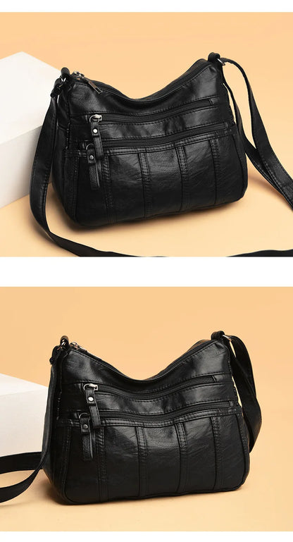 Fashion Soft Leather Crossbody Bags for Women 2026 Casual Female Multi Pocket Messenger Bags Retro Handbags Ladies Shoulder Bags