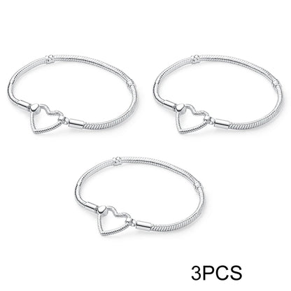 925 Sterling Silver Bracelets Bangles Original Love Heart Clasp Charms Beads Snake Chain Luxury DIY Jewelry For Women Gift