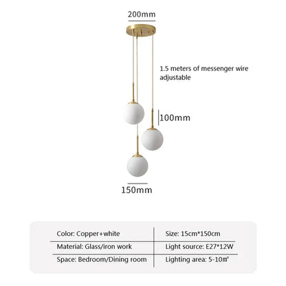 LED Glass Ball Pendant Lamp Nordic Chandelier Lights Home Indoor Dining Room Restaurant Bar Table Decor Hanging Suspension Lamp