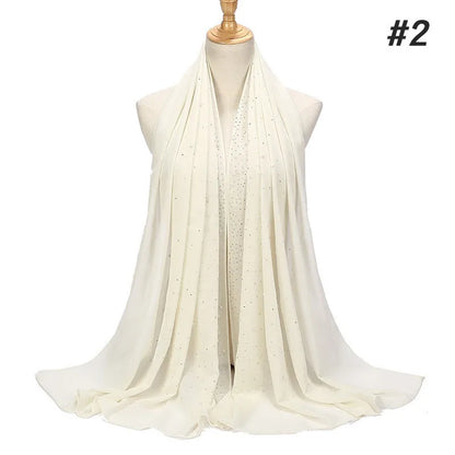 180*70CM New Plain Diamond Beads Bubble Chiffon Instant Hijab Shawls Solid Thick Head Wraps Foulard Sjaal Muslim Bonnet Cachecol