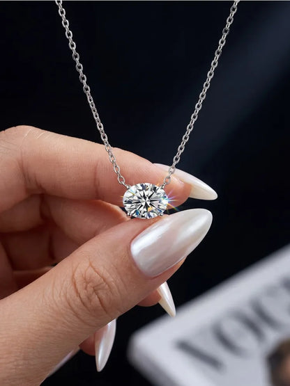 GRA Fashion Real 2CT Oval Moissanite Diamond Necklace For Women 925 Sterling Silver Engagement Party High Quality Fine Jewelry