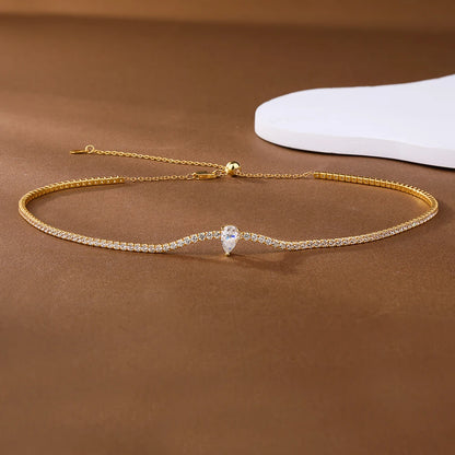Certified Full Moissanite Riviera Tennis Necklace with Waterdrop Diamond Pendant for Women 925 Sterling Silver Adjustable Choker