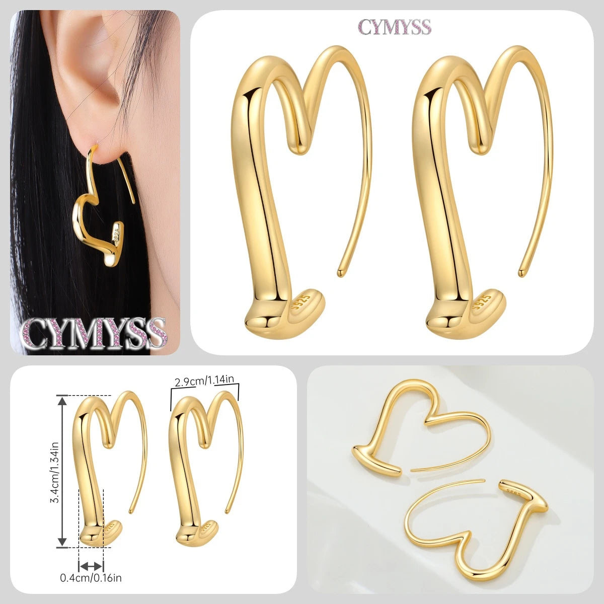 Original 925 Sterling Silver Heart Vintage Luxury Earrings Fashion 18K Gold Hoop Earrings for Women Piercing Jewelry Aretes 2026