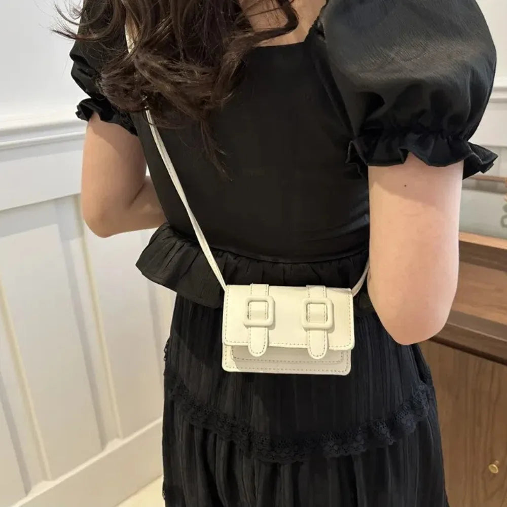 Fashion Mini Messenger Bags Solid Color Buckle Shoulder Bag PU Leather Crossbody Bags Ladies
