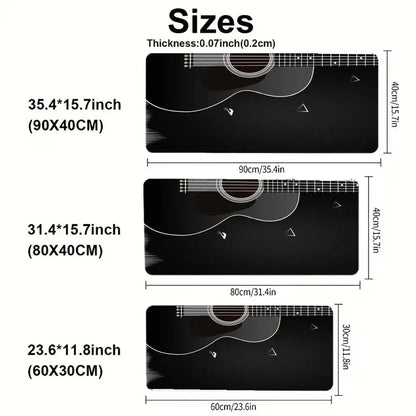 Minimalist Guitar Outline Large Gaming Mouse Pad Non-Slip Rubber Base Black Cool Extended Mouse Mat Music Theme PC Desk Mousepad