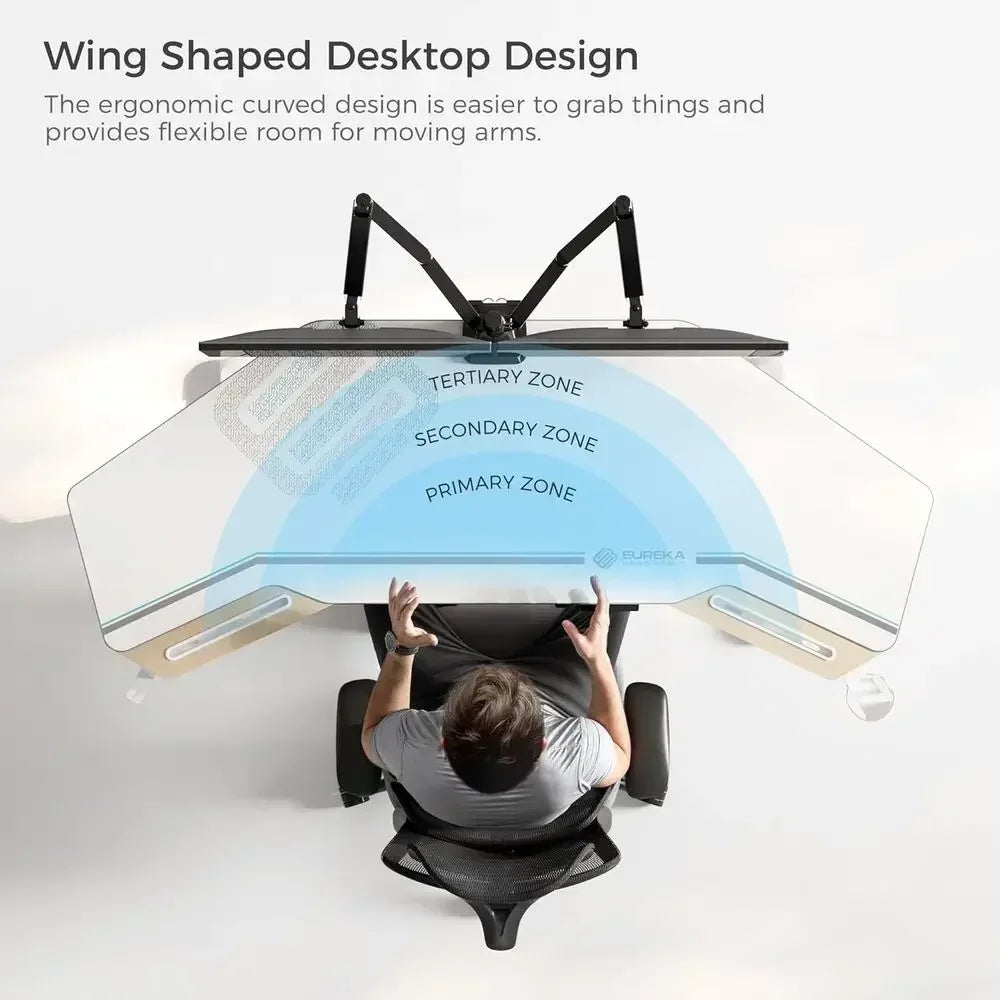 72 Electric Adjustable Height Standing Desk, Wing-Shaped Maple Computer Desk for Large Studios