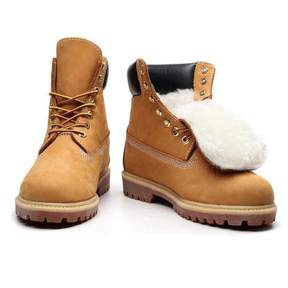 Handmade Genuine Leather Men Shoes Ankle Work Boots Outdoor Hiking Desert Boots Plush Warm Comfortable Snow Boots