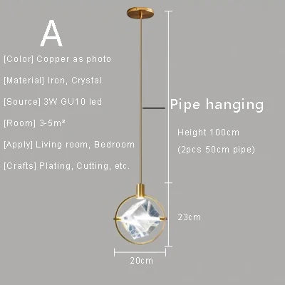 Crystal Led Pendant Lights Kitchen Fixture Suspension Bedside Hanging Lamp Nordic Loft Living Room Dining Room Indoor Home Decor