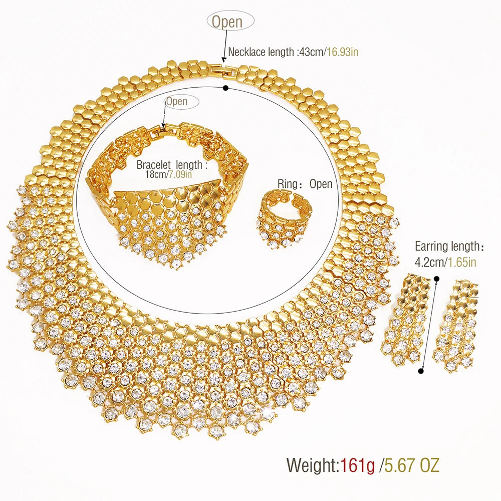 GZJPEI Shiny White Zircon Jewelry Set For Women Italy Nigeria Wedding Jewellery 18K Gold Plated Mother's Day Gift On Sale ﻿