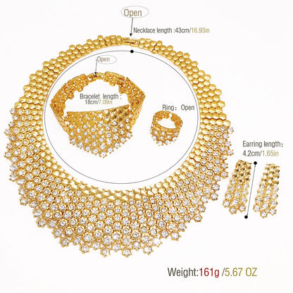 GZJPEI Shiny White Zircon Jewelry Set For Women Italy Nigeria Wedding Jewellery 18K Gold Plated Mother's Day Gift On Sale ﻿
